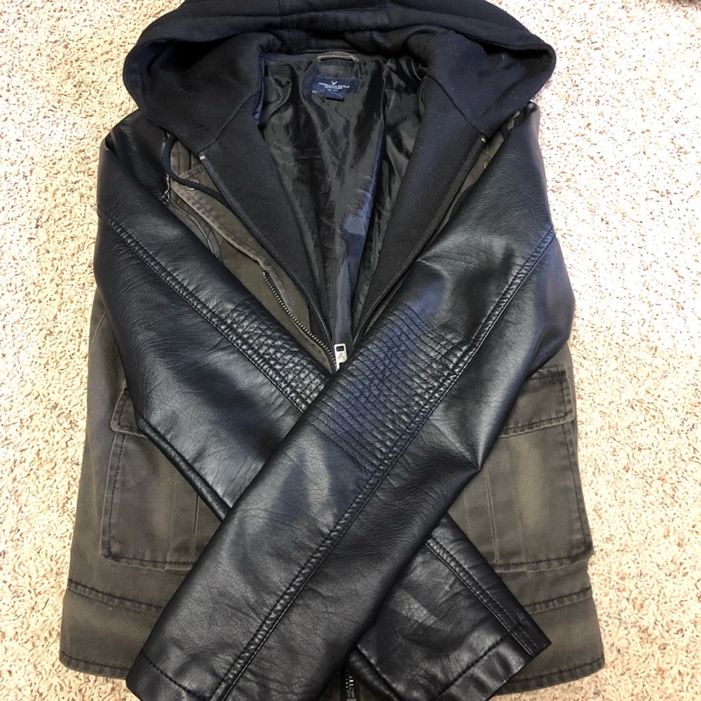 American Eagle Leather and Olive Green Jacket